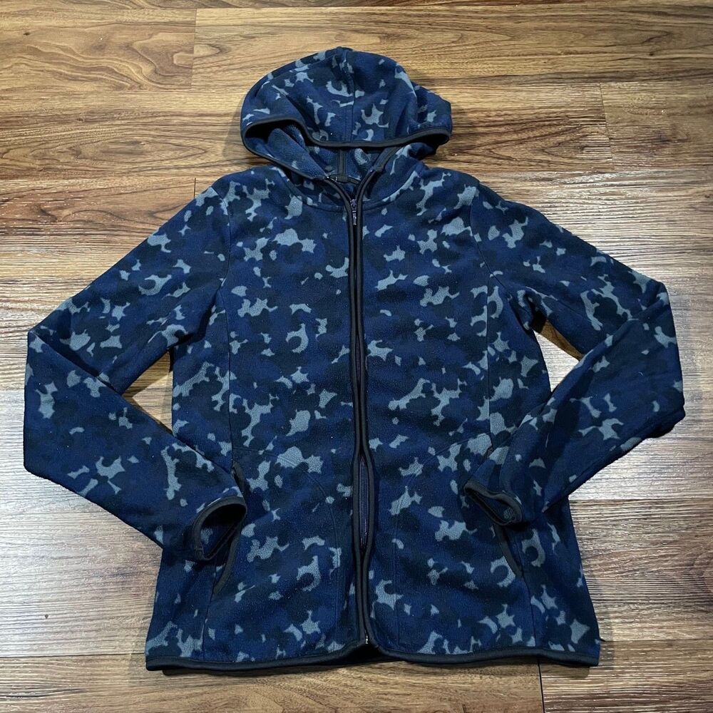Uniqlo Jacket Camouflage Full Zip Fleece Blue Gray Long Sleeve Sweater Men Large